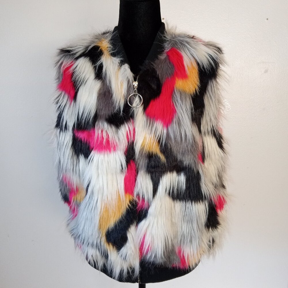 Thread & Supply Multicolor Faux Fur Vest - Pink, Yellow, Black, Gray, White